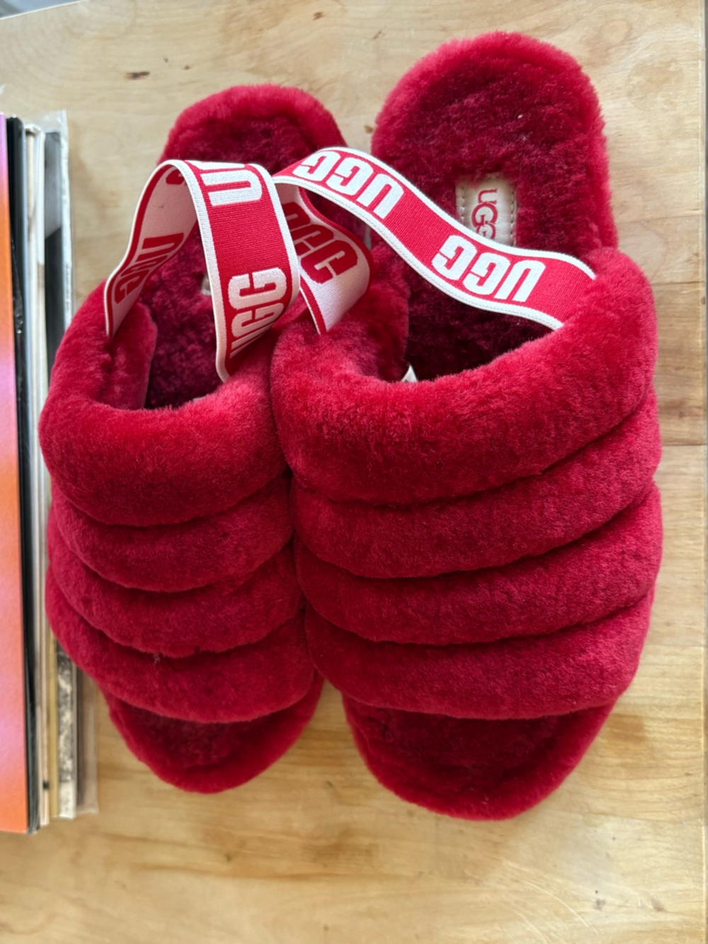 UGG Plush Slide Sandal in Burgundy Faux Fur
